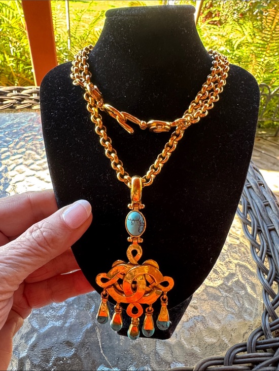 CHANEL Jewelry - Channel RARE Gold Pendant Necklace w Turquoise Beads A Beauty 24k Gold Plated